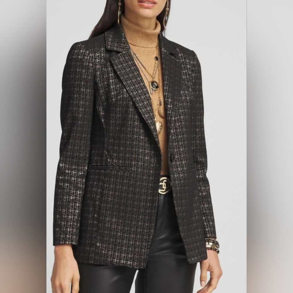 Chico's Brigitte Metallic Black One Button Blazer